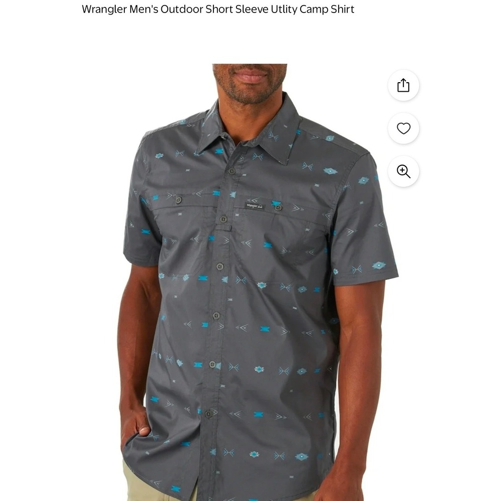 Wrangler Mens Outdoor Utility Camp Shirt Grey Southwestern Print Small